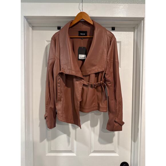 Ookie & Lala Drape Moto Faux Ponte Jacket in Luggage Color Size XL - Picture 6 of 9